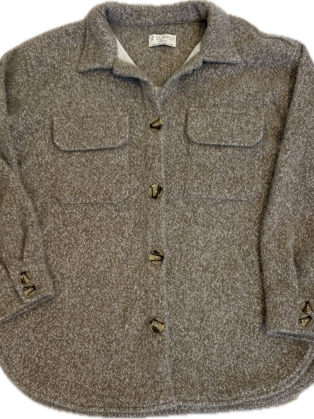 Z Supply Women's M Brown/White Knit Collared Button Sweater Jacket